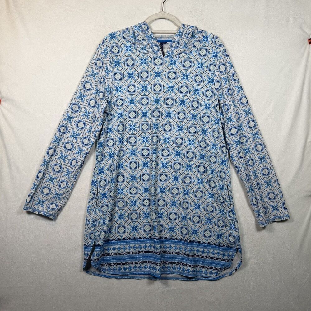 Aqua Et Sol Hooded Swim Cover Up Dress XL Blue UPF 50 Long Sleeve